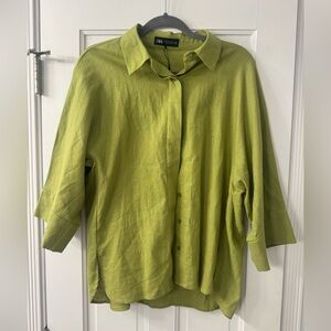 NWT Zara Light Green Casual Linen Shirt